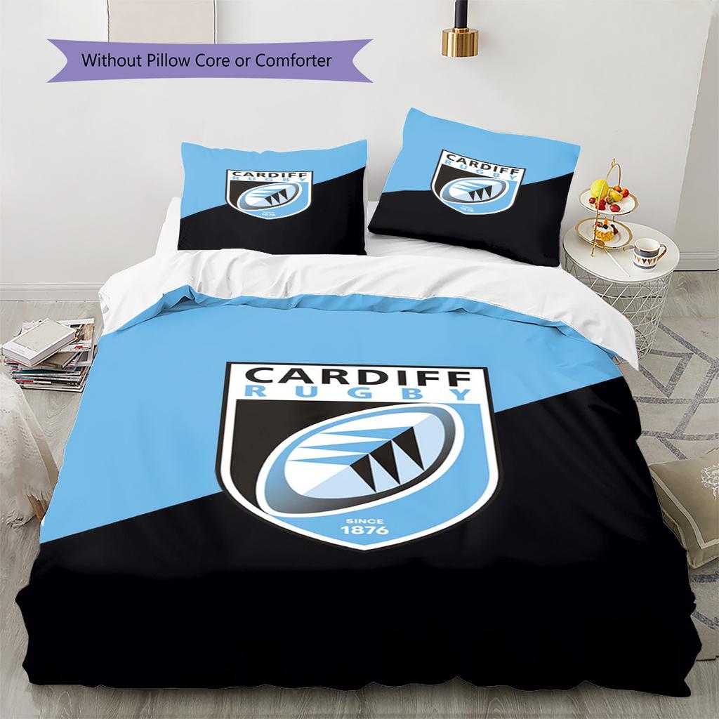Cardiff Rugby Pattern Bedding Set Quilt Cover Pillowcase Home Decor Gift (1 * Duvet Cover + 2 * Pillowcase, Without Core)