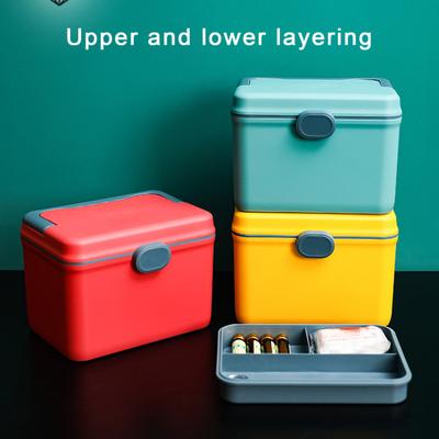 Double-layered Multi Grid with Lock Design Large Capacity Rounded Edges Medical Organizer for Home Dorm