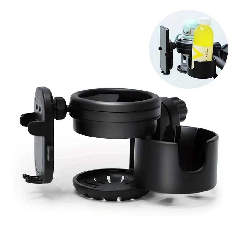 Stroller Cup Holder With Phone Holder, 3-in-1 Universal Bottle Holder, Double Drink Holder With 360-degree Rotatable Walker Phone Holder чёрный