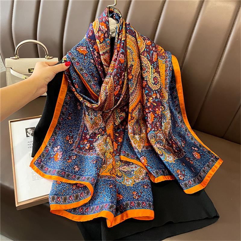 

Весенне-летняя новинка, имитация шелкового шарфа, женская ретро-атмосфера, шаль, дорожный солнцезащитный пляжное полотенце 180cm