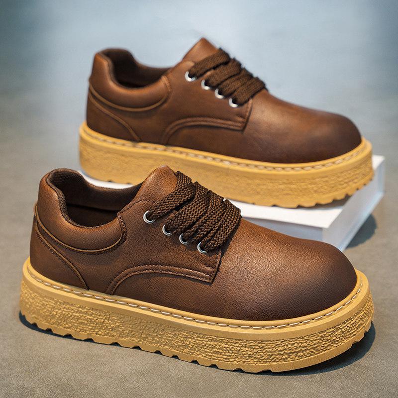 Shoes Winter British style retro casual leather shoes Leather surface waterproof and non-slip sports thick sole heightening Martin shoes
