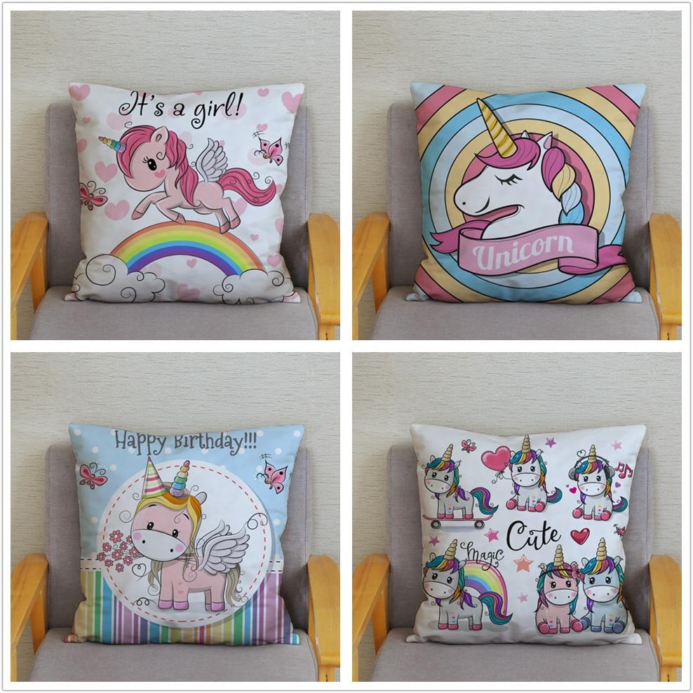 45*45 Square Pillowcase Home Decor Pillowcase Cushion Cover Cute Cartoon Unicorn Print Pillowcase