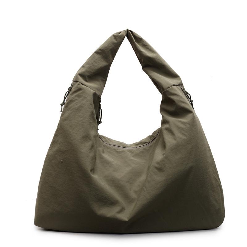 Chic Nylon Tote Bag Multi-zippered Pocket Shoulder Bag Large Simple Solid Color Underarm Bag For Student Work, Everyday Use