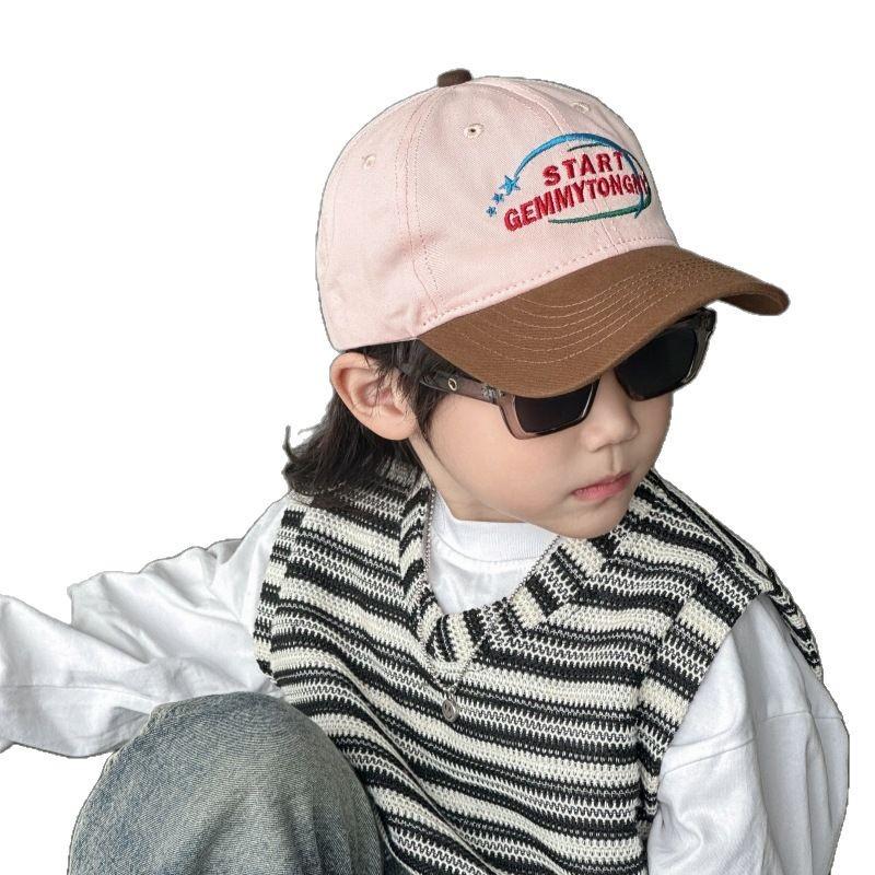 Children's Baseball Cap Ins Embroidered Letters Casual Splicing Contrast Color Boy's Personality Sun Protection Baseball Cap Outdoor Versatile