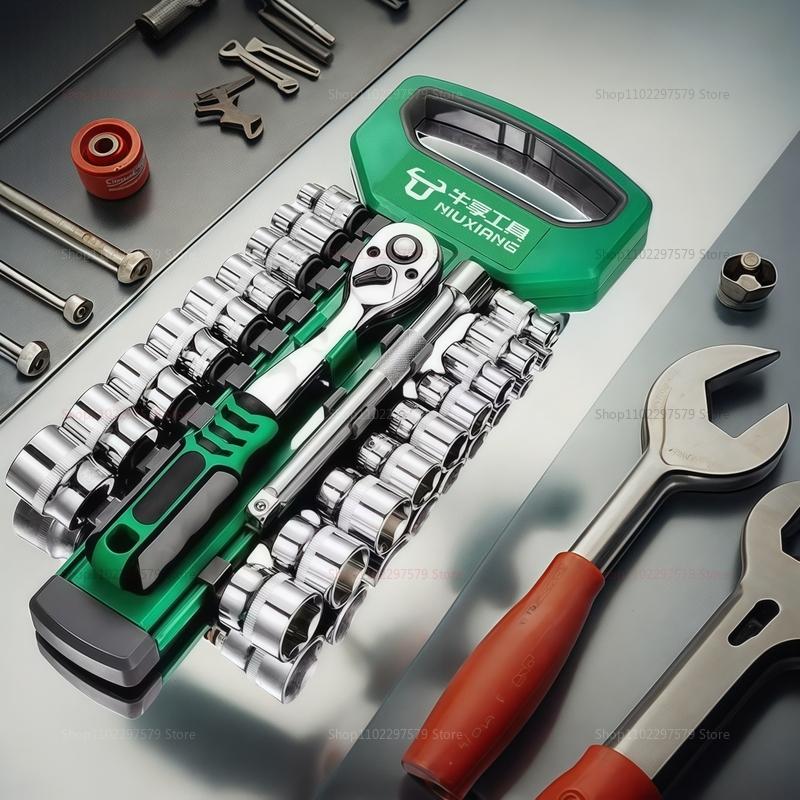12/29/21pcs Socket Ratchet Handle Wrench Set 1/4" 3/8" Tools Repair Ratchet Set Car Repair Hand Tools Spanner Sleeves Head Tool