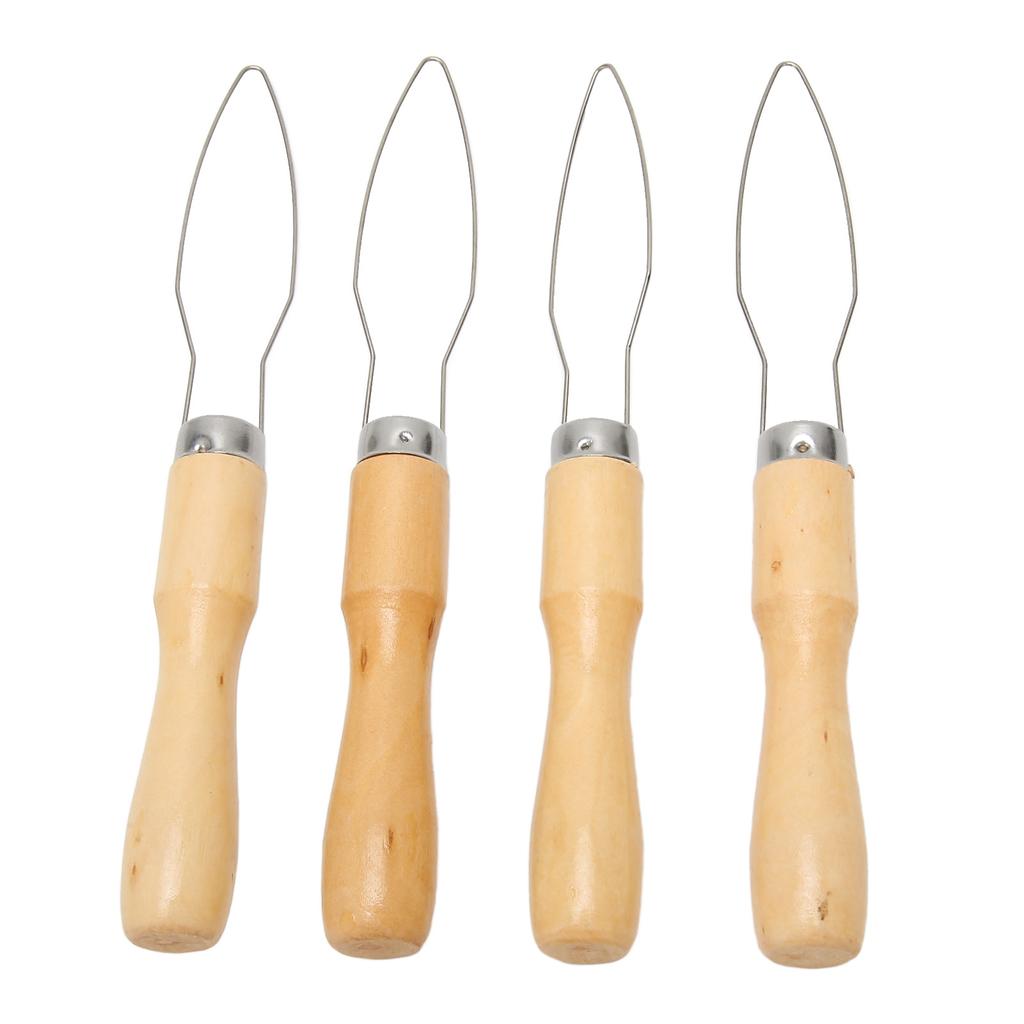 4Pcs Button Hook Wooden Handle Stainless Steel Wire Semi Flexible Button Assist Tool for The
