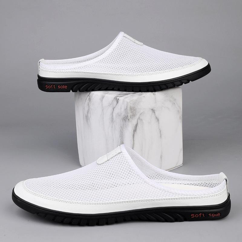 Mesh fly-woven men's shoes breathable and comfortable casual shoes half-drag convenient travel shoes lightweight dad shoes walking shoes