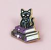 Halloween Black Cat & Purple Book Brooch for Kids - Festival Metal Badge Accessory