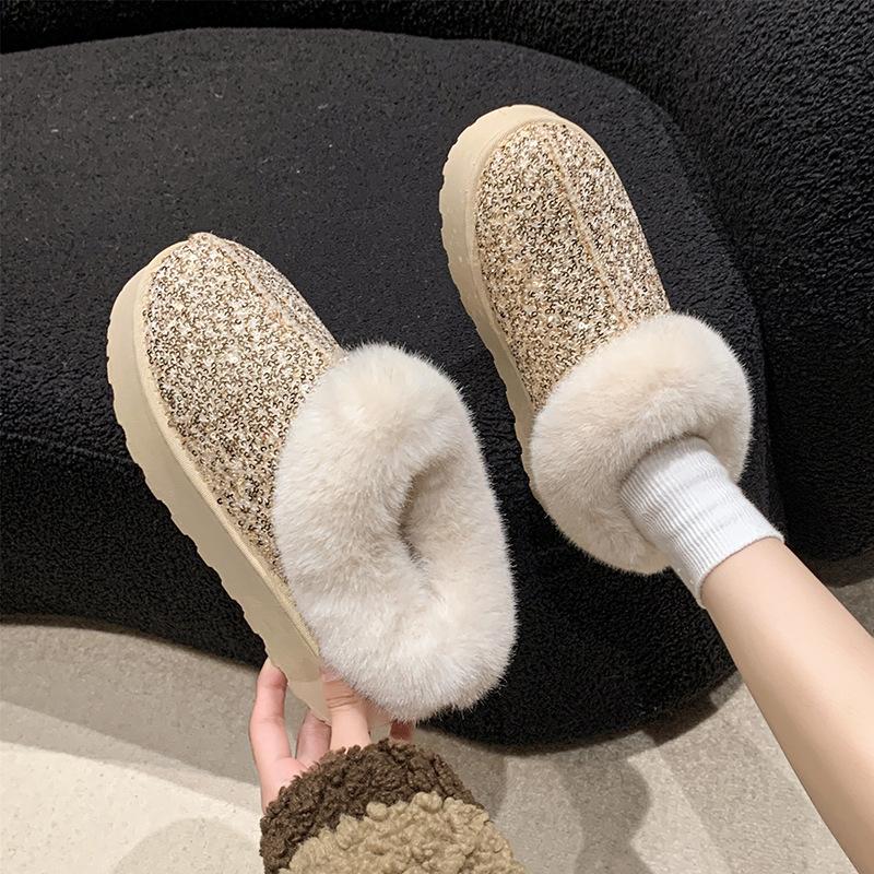 Women's Snow Boots for Autumn and Winter Large Size Thick Sole Sequins Thick Fur Mouth Thick and Warm Snow Boots for Women