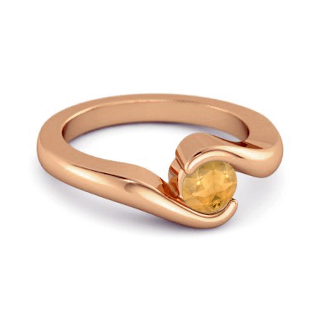 Citrine Contemporary Wrap Bypass Style Ring - 925 Sterling Silver Rose Gold Vermeil