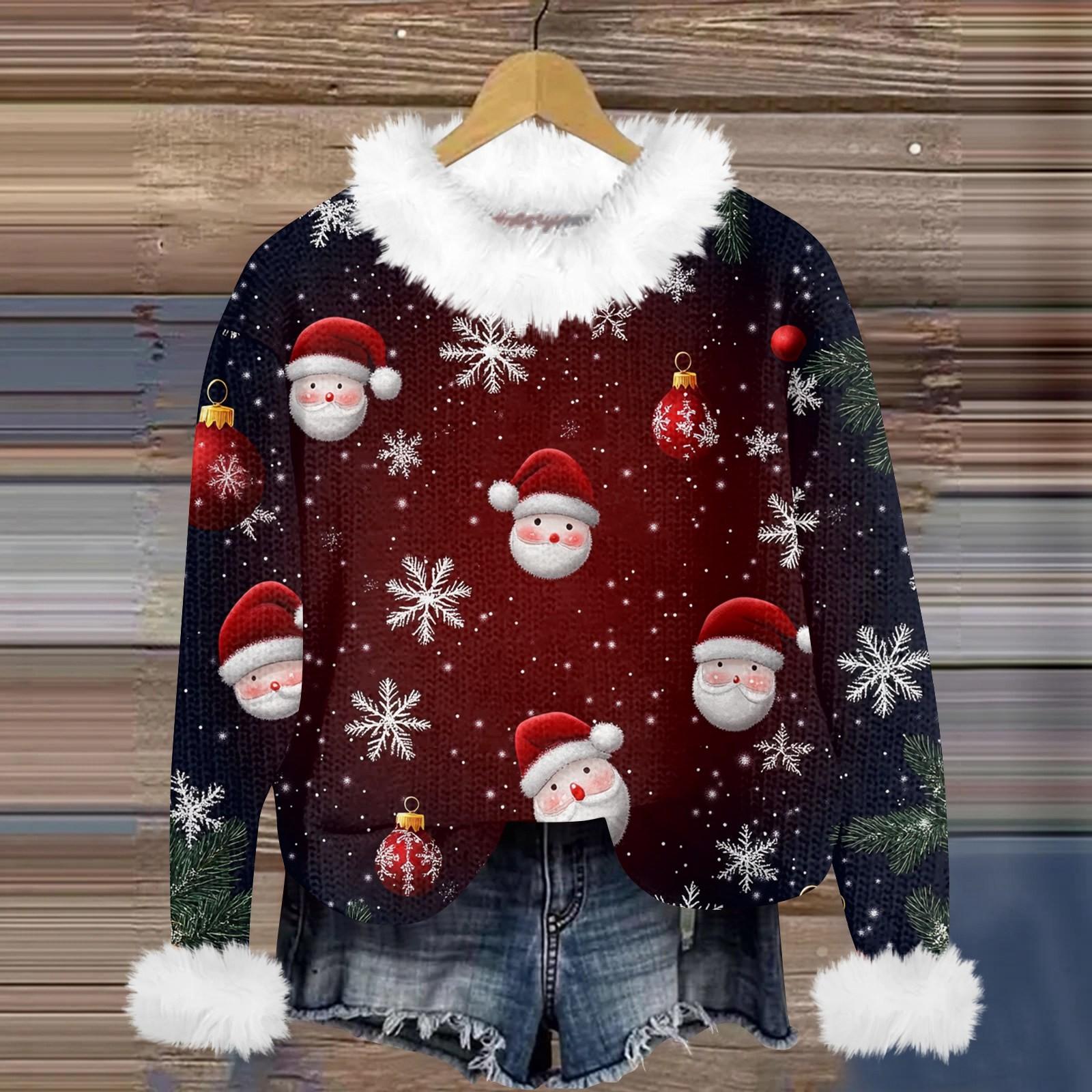 Свитшоты для женщин Вязаный свитер Милая рубашка Осенний круглый вырез Пуловер с меховым — фото 5