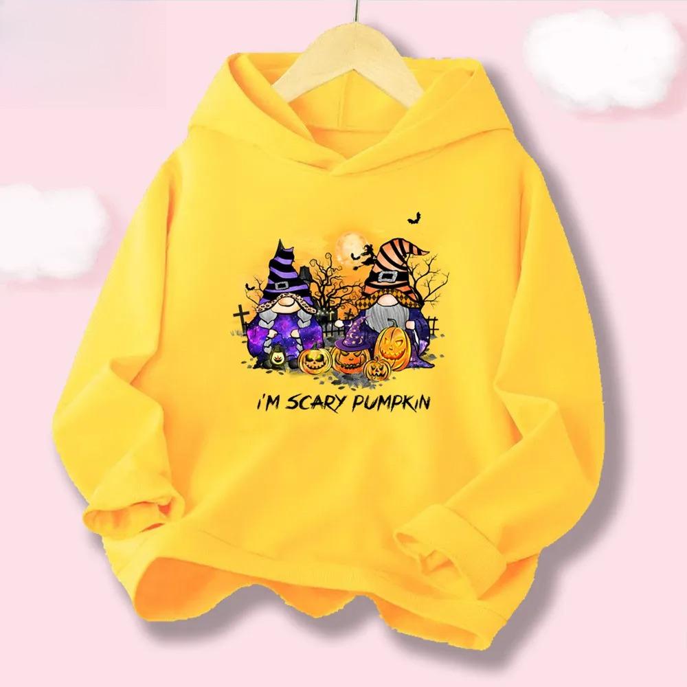 Halloween Kawaii Pumpkin Cartoon Print Children Hooded Sweatshirt Boy Girl Autumn Winter Daily Outdoor Casual Warm Sportswear