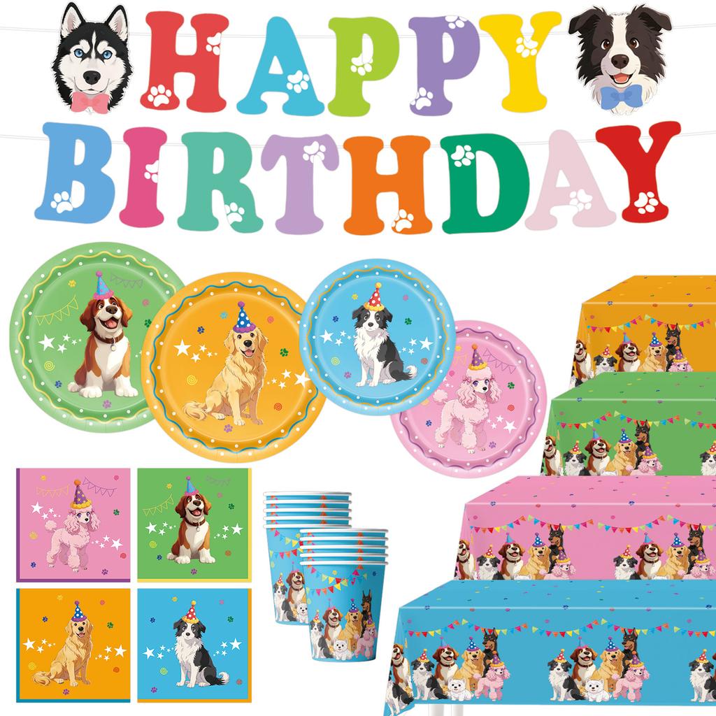 Cartoon Puppy Dog Birthday Party Decorations Supplie Celebration Party Disposable Banner Tablecloth Cup Plate Baby Shower Set