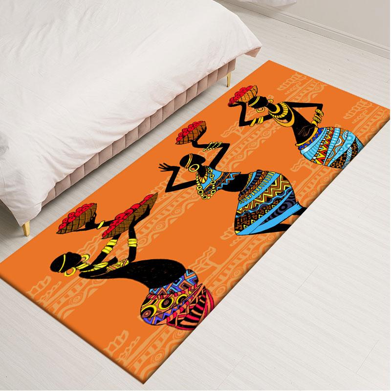 Ethnic Style Carpets for Living Room Bedroom Traditional African Woman Pattern Area Rugs Polyester Home Decoration Kitchen Mat