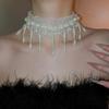 Creative Pearl Lace Choker White Mesh Neck Jewelry Personalized Tassel Beads Necklace  Accessories