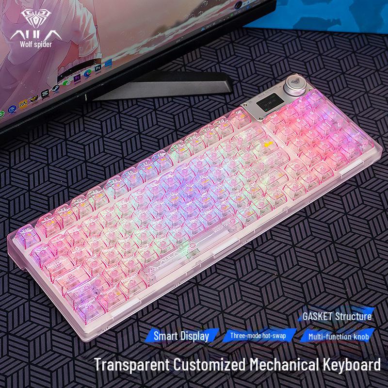 

Прозрачная механическая клавиатура Wolf Spider F98Pro, трехрежимный беспроводной Bluetooth, ось Ice Crystal с возможностью горячей замены.