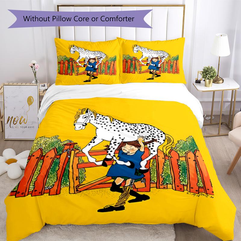 3pcs Pippi Longstocking Pattern Bedding Set Duvet Cover Set Includes Duvet Cover &pillowcases, Perfect All Season Bedroom Decoration & Gift