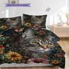 Tabby Cat Pattern Bedding Quilt Set Quilt Cover Pillowcase Home Decoration Birthday Gift (1 * duvet cover + 2 * pillowcase, without core)