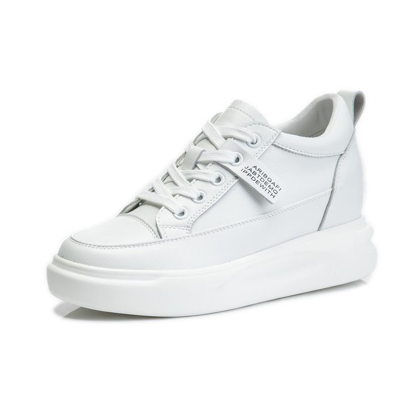Leather women's shoes spring 2025 new thick sole inner height increase 7CM casual little white shoes women's sports velvet single shoes women
