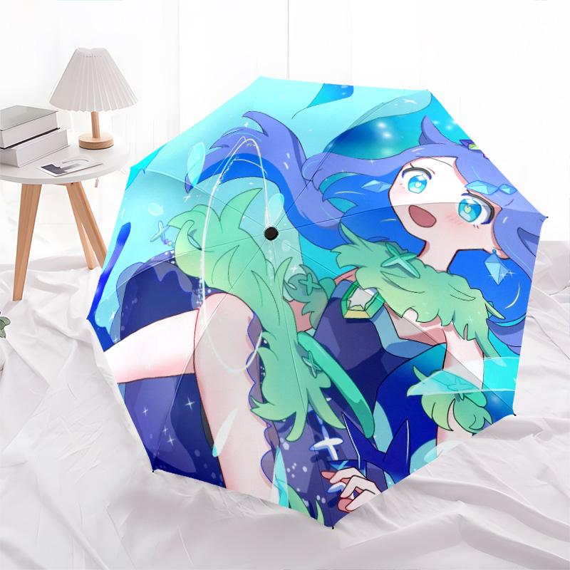 Cute Liko pattern, automatic folding umbrella, portable and foldable design, 8 ribs, a Christmas or birthday gift.