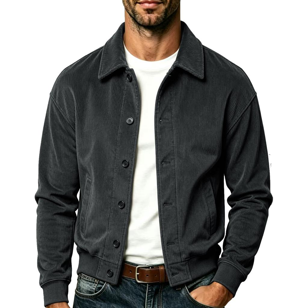 Herren Cordjacke Reverskragen Knopfleiste Seitentasche Vintage Amerikanisch Retro Lässige Oberbekleidung Herbst Winter Tägliche Jacken