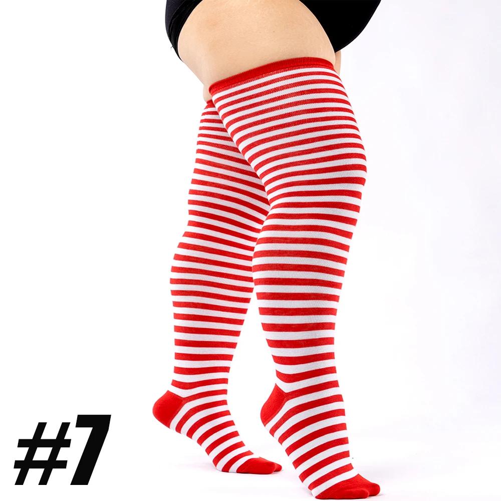 

1 пара женских высоких носков больших размеров для толстых бедер - толстые гольфы в очень длинные полосатые носки - теплые носки для ног