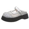 2025 New Mesh Hollow Big Head Metal Buckle Thick Bottom Muffin Heightening Small Bag Head Half Slippers Women's Shoe Holder