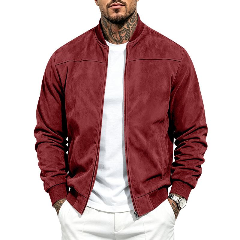 Autumn And Winter Casual Large Size Men's Bomber Jacket Suede Zipper Stand Collar Long Sleeve Jacket