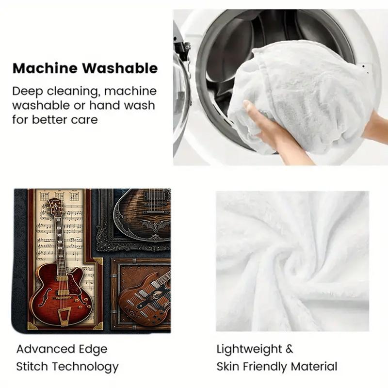 Guitar Art Collage 2D Flat Pattern Flannel Blanket, High Quality All Seasons, Home Decor, Warmth and Comfort, Perfect for Christmas Gifts.