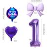 6pcs Purple Bow Heart-shaped Foil Balloons 32 Inch Number 0-9 Balloons Set Birthday Party Gathering Anniversary Decoration