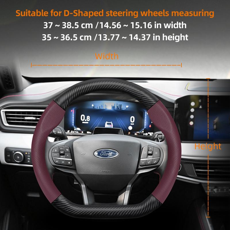 fypaj3 Suitable for Ford Breathable Holes Leather Matte Carbon Fiber Texture Steering Wheel Cover Suitable for Focus Mk2 Mk3 Fiesta Mk7 Transit Custom