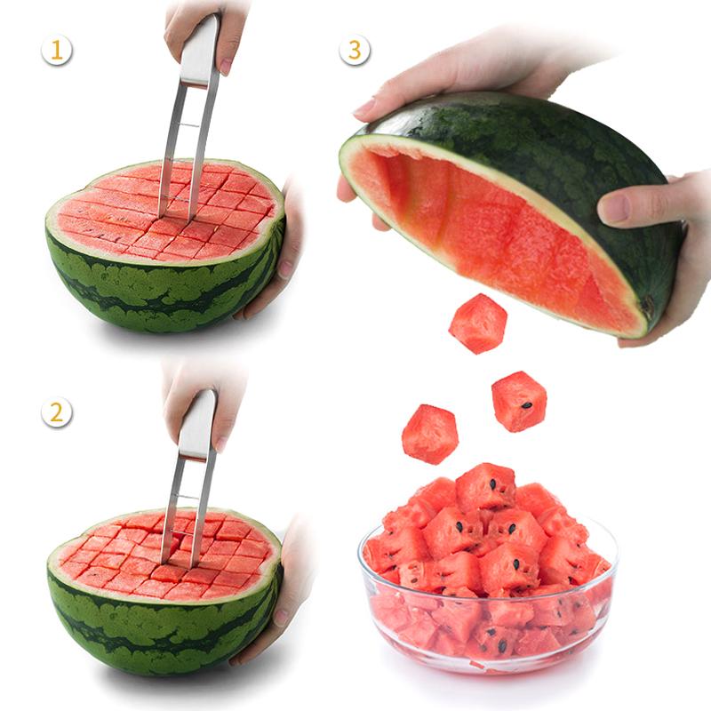Watermelon Cutter Slicer Stainless Steel Watermelon Cube Cutter Safe Watermelon Fruit Knives Melon Cutter For Kitchen Gadget