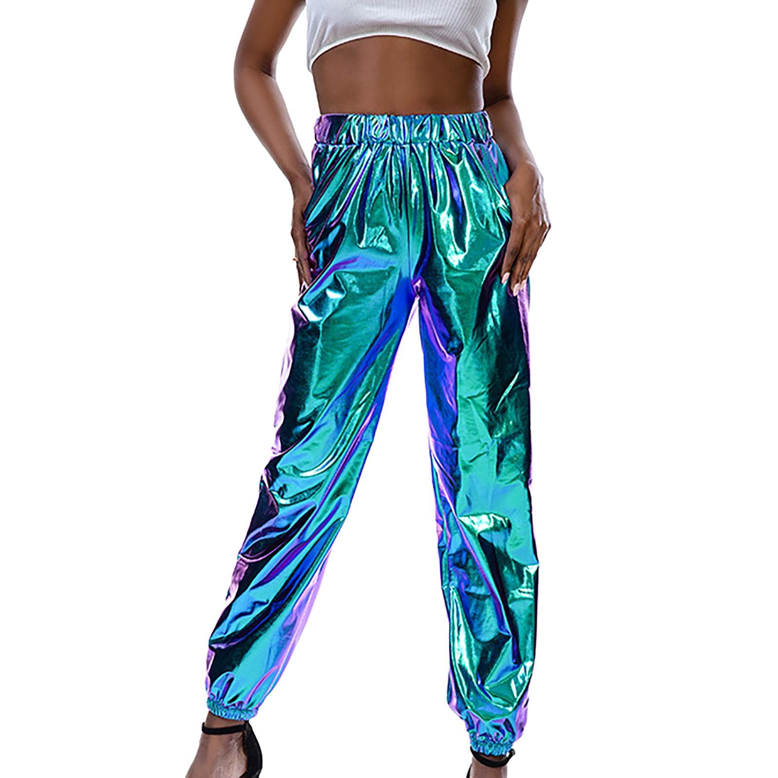 

Женские блестящие брюки Эластичные спортивные брюки Свободные повседневные длинные брюки для отдыха Спортивные штаны Беговые штаны Эластичные леггинсы Вечеринка Дискотека Клубная одежда S синий