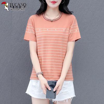 Women's Striped Pure Cotton Plus Size T-Shirt