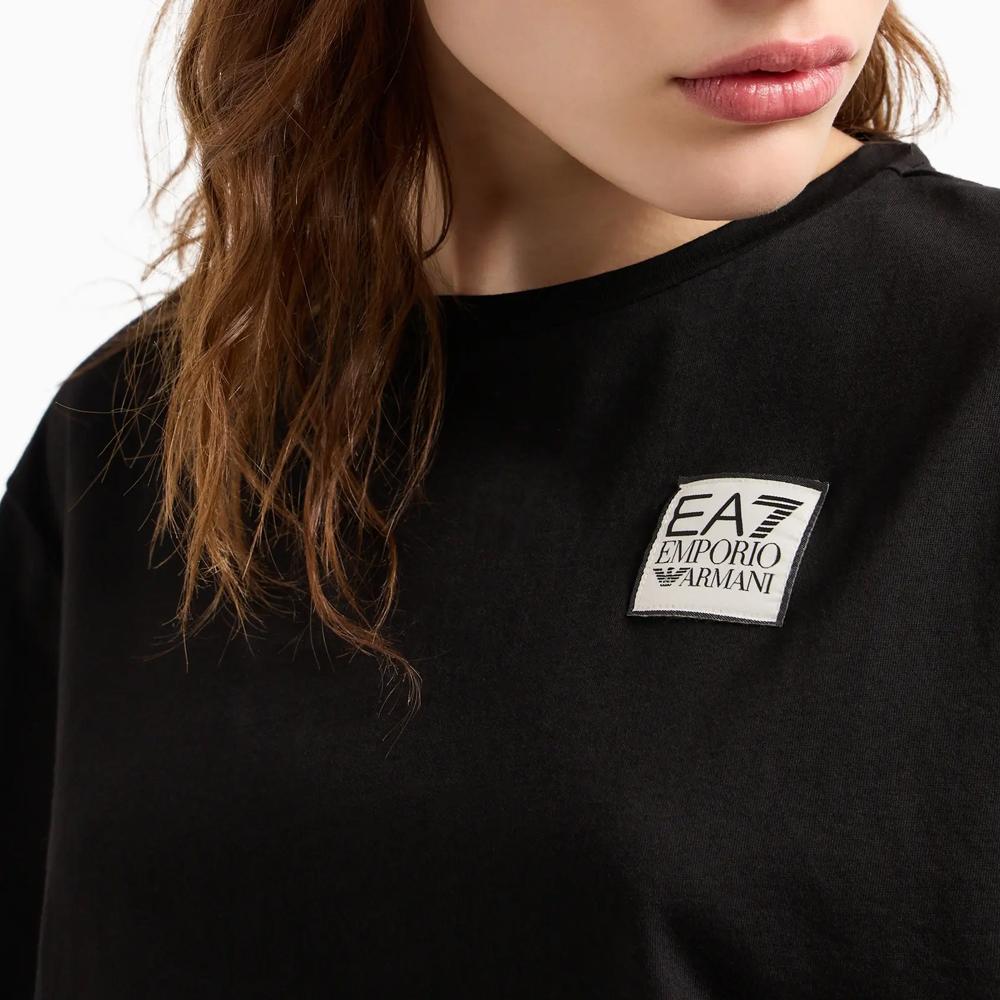 Emporio Armani EA7 SS24 Letter Logo Appliqué Round Neck Short Sleeve T-Shirt Women Tops Black 6DTT28-TJLOZ-1200