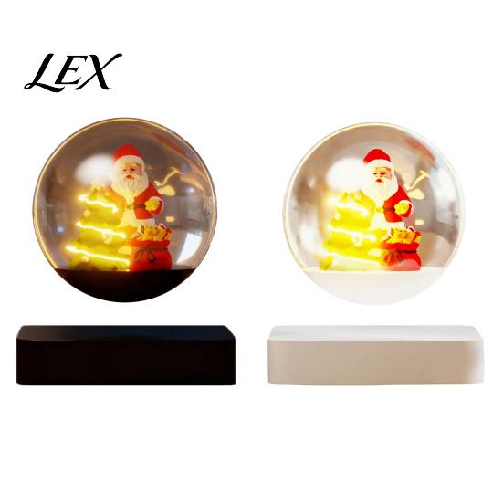 Holiday Gift for Home Office Magnetic Levitation Santa Claus Ornament, Floating Lighted Christmas Tree with Rotating Ornament Tabletop Base