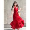 Seaside vacation blue neck sling dress children's summer new sleeveless waist skirt beach dress
