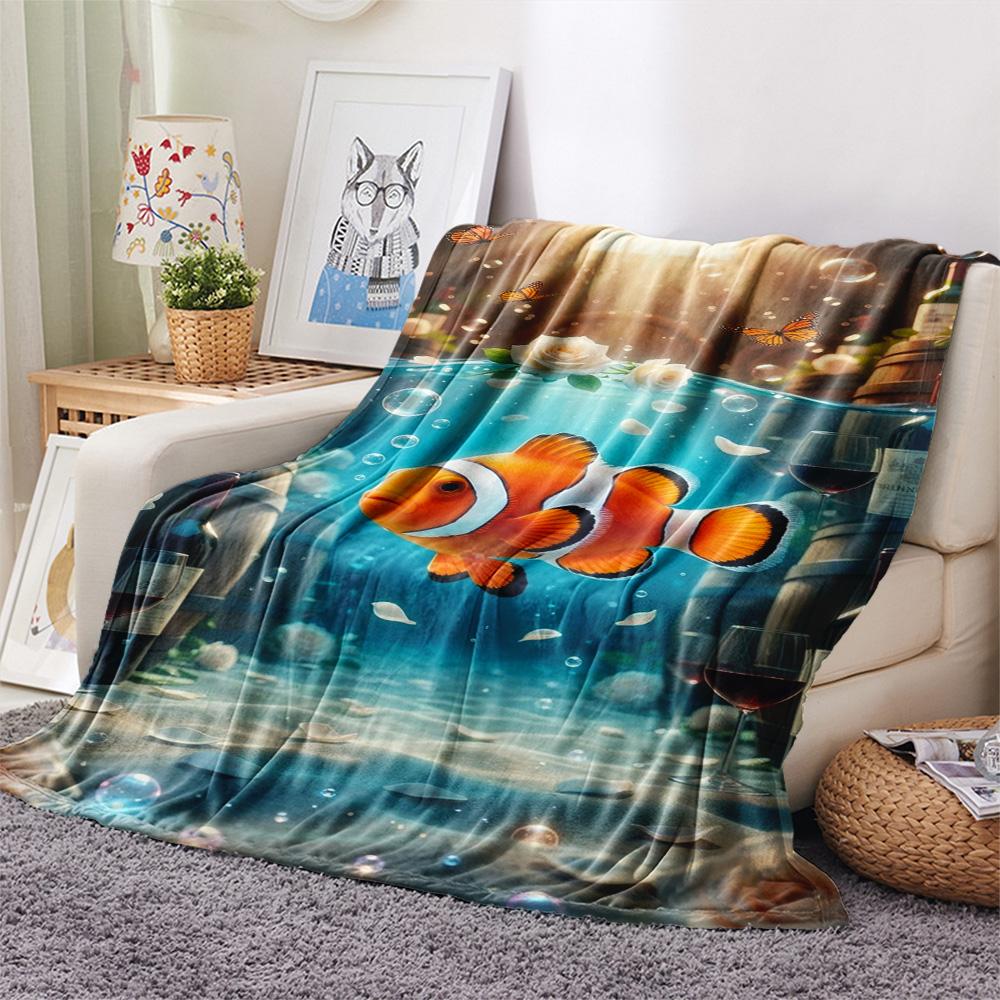 1PC Art Print Decor Print FlAannel Blanket, High quality Comfortable for All Seasons, Home Decor, Warmth and Comfort
