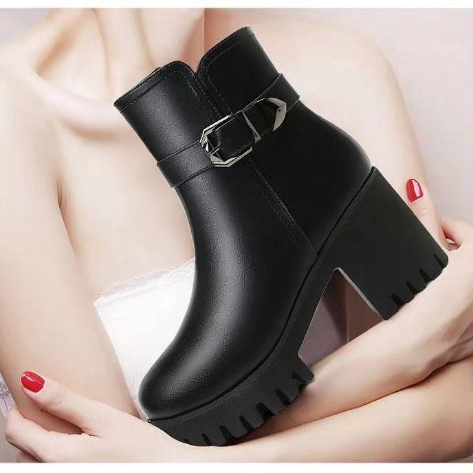 New Hot Style Fashion Women Boots Round Head Thick Bottom PU Leather Waterproof Woman Snow Boots Free Shipping