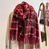 College style red plaid scarf women's autumn and winter fashion versatile student couple pair of scarves men's long models