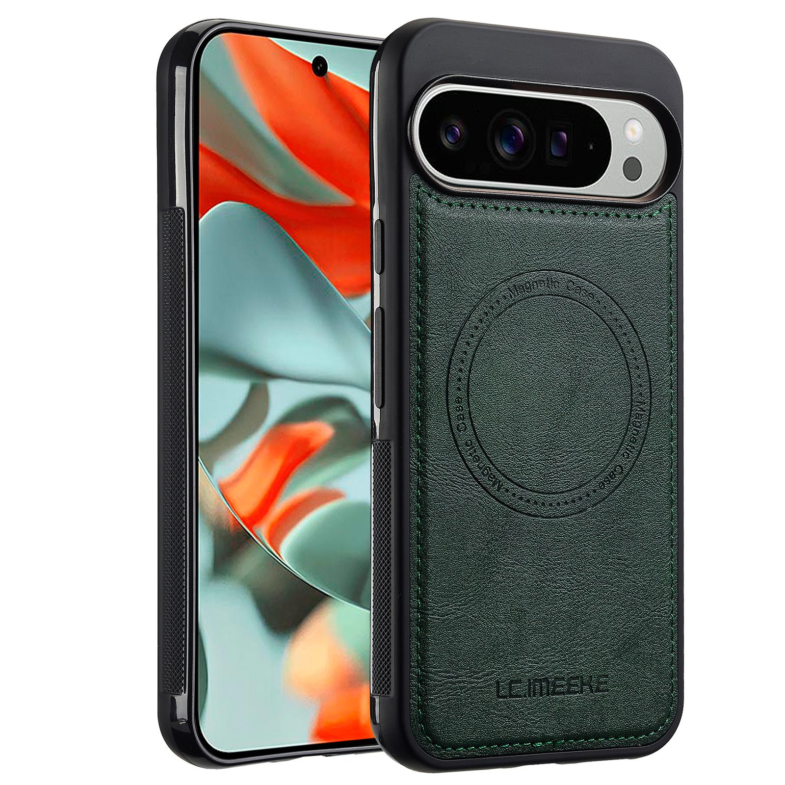 

LC.IMEEKE For Google Pixel 10 Pro/Pixel 10 Magnetic Case Compatible with MagSafe Leather+TPU Back Cover Green