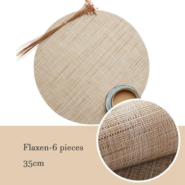 Sada 6 ks PVC prostírání, prostírání na stůl, tepelně izolační podložka, kulaté omyvatelné prostírání, dekorace na stůl, 35 cm