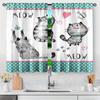 2Pc Cute Cat Curtains With Meow Print, Teal Polka Dot Borders,Whimsical Drapes For Kids Room,Nursery,Living Room & Bedroom Decor