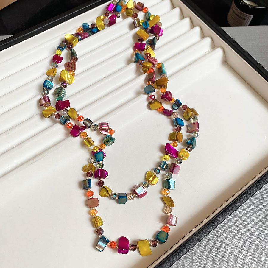 Summer dopamine stained glass crystal beaded necklace collarbone chain design sense niche item decoration