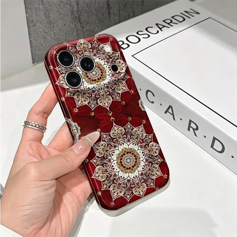 Opulent Red Gold Mandala Pattern Art Graphic Film Aesthetic Protective Shockproof Bumper Phone Case For iPhone 13 14 15 16 17 Pro Max Plus