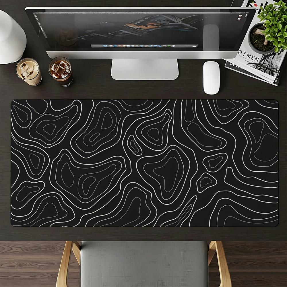 Black Abstract Terrain Mouse Pad Large Nonslip Waterproof Mat Stitched Edge Keyboard Pad For Gaming Daily Office