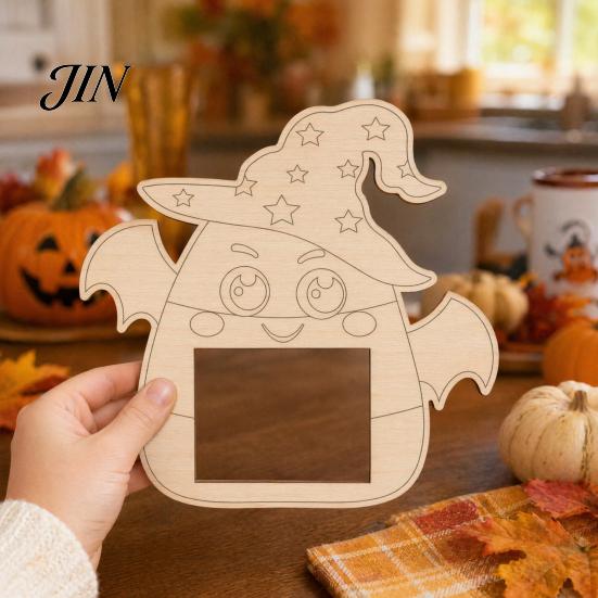 Pumpkin Diy Photo Frame DIY Frame, Wooden Halloween Picture for Kids Crafts, Unfinished Wood Decor Hollow Party Tabletop Display Holiday Gift