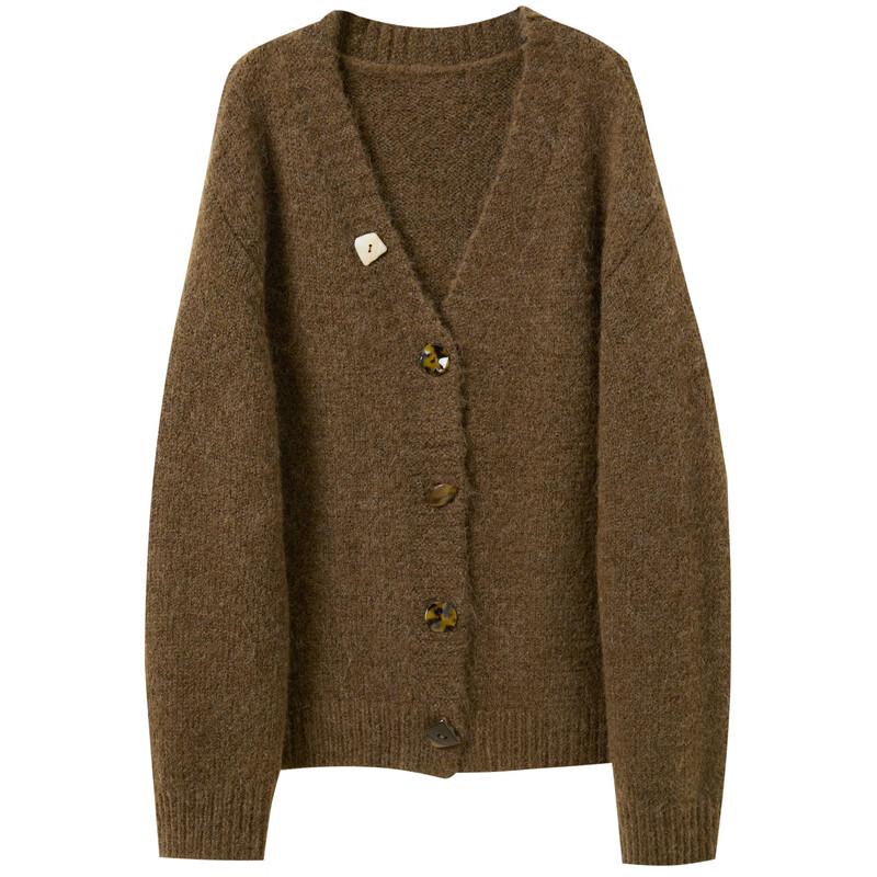 Sancai Duxing 2025 Winter V-Neck Loose Knit Cardigan