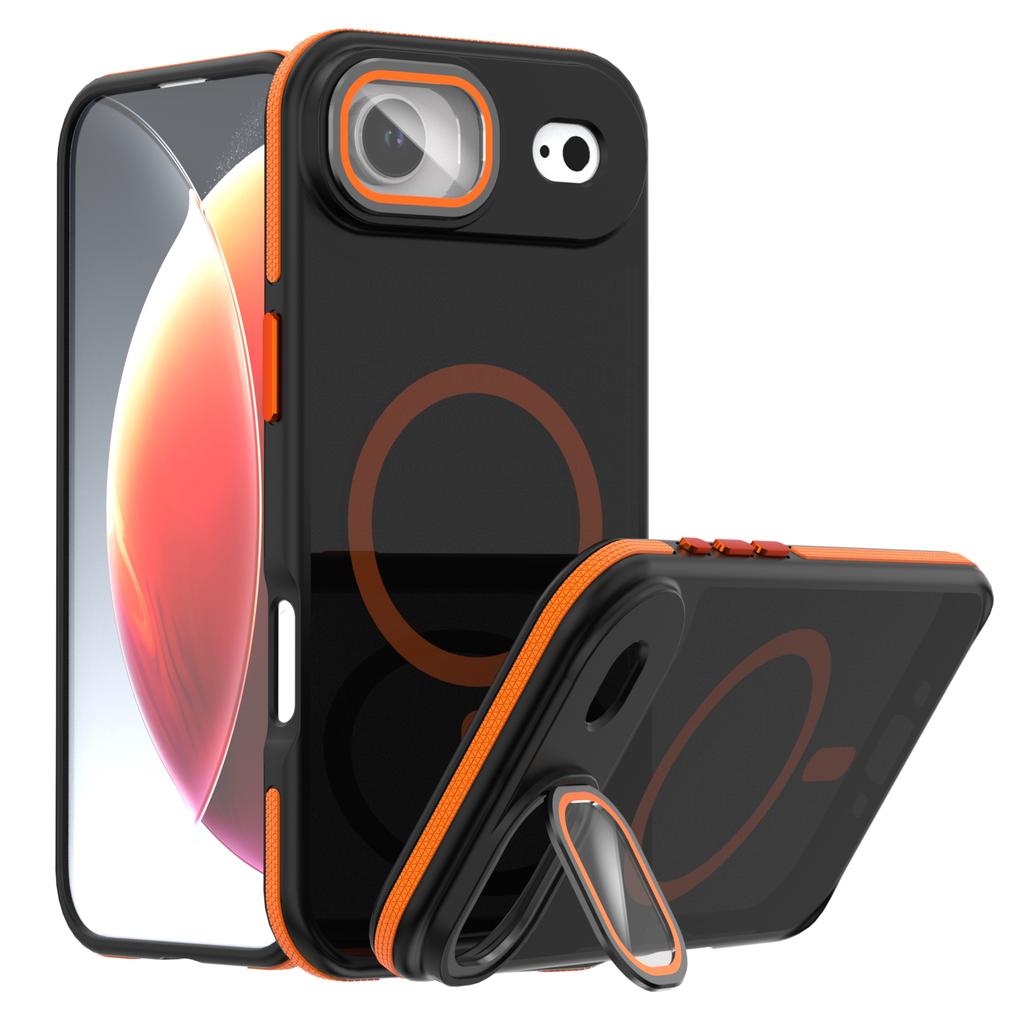 For iPhone Air Magnetic Case Skin-Touch TPU Acrylic Phone Back Cover with Lens Protector Kickstand