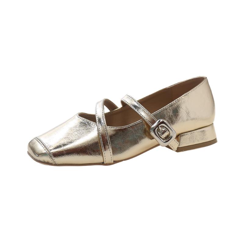 Women's Shoes 2024 Fashionable Square Toe Shallow Mouth Women's Shoes Solid Color Medium Heel Strap Strap Women's High Heels